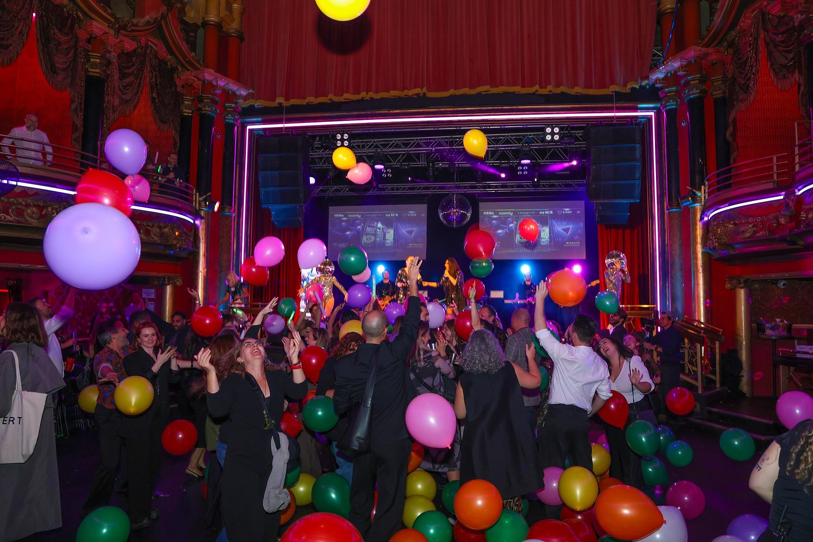 Guests dancing among balloons at the Creative Retail Awards 2026 celebrations at The Clapham Grand